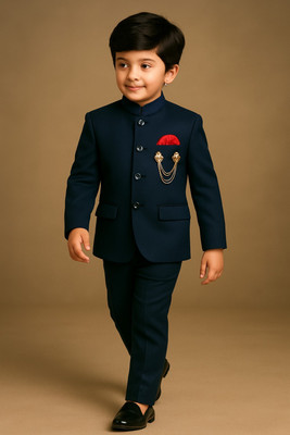 Akshita trading Boys Festive & Party, Wedding Blazer and Pant Set(Dark Blue Pack of 1)