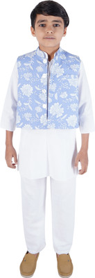 Fashionhub Boys Festive & Party Kurta, Waistcoat and Pyjama Set(Blue Pack of 1)