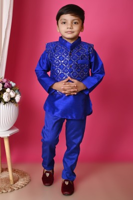 Aahan Collection Baby Boys Festive & Party Kurta, Waistcoat and Pyjama Set(Blue Pack of 1)