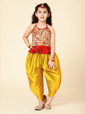 A.T.U.N. Girls Festive & Party Angarkha and Dhoti Pant(Red Pack of 1)