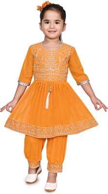 NH Fashion Girls Wedding Kurta and Pyjama Set(Blue Pack of 1)