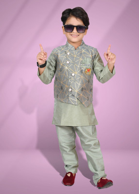 Hasibul Fashion Boys Festive & Party Kurta and Pyjama Set(Light Blue Pack of 1)
