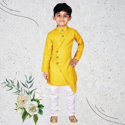 V FASHION HUB Baby Boys Festive & Party Kurta and Pyjama Set(Yellow Pack of 1)
