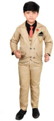 Avikreation Boys Casual, Festive & Party, Wedding Blazer and Pant Set(Beige Pack of 1)
