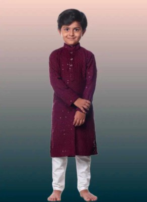 HENA TEXTILE Boys Festive & Party, Wedding Kurta and Pyjama Set(Purple Pack of 1)