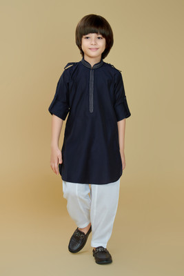 Mini Stitch Boys Festive & Party Kurta and Pyjama Set(Blue Pack of 1)
