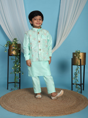 PRO ETHIC Boys Festive & Party Kurta, Waistcoat and Pyjama Set(Green Pack of 1)