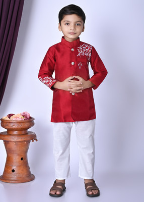 S NAFISHA DRESSES Boys Festive & Party Kurta and Pyjama Set(Maroon Pack of 1)