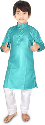 Vanraj Boys Festive & Party Kurta and Pyjama Set(Green Pack of 1)