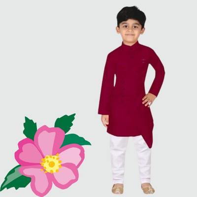 VDC CREATIONS Baby Boys Festive & Party Kurta and Pyjama Set(Maroon Pack of 1)