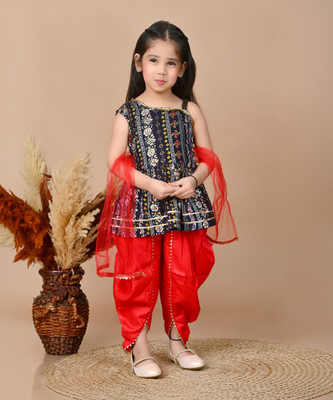 SMARTPOINT PLUS Girls Festive & Party Kurta and Churidar Set(Black Pack of 1)