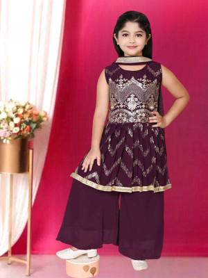 FMSE Girls Festive & Party Kurta, Pyjama & Dupatta Set(Purple Pack of 1)