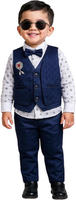 AnishkaFashion Boys Festive & Party, Wedding Shirt, Waistcoat and Pant Set(Blue Pack of 1)