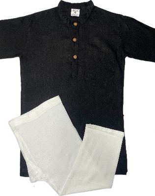 JAIPUR RAJWADA Boys Casual Kurta and Pyjama Set(Black Pack of 1)