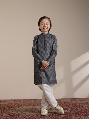 MANYAVAR Boys Festive & Party Kurta and Pyjama Set(Dark Blue Pack of 1)