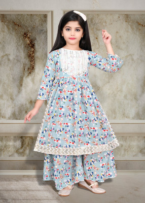 SUNCITY FASHION MART Girls Casual Kurta and Palazzo Set(Light Blue Pack of 1)