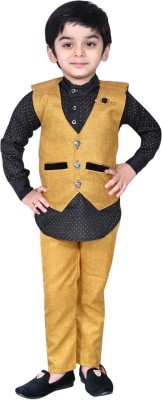 Mini Tikes Boys Festive & Party Kurta & Waistcoat Set(Yellow Pack of 1)