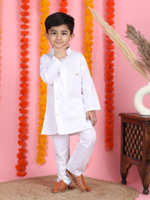 POLKA TOTS Baby Boys Wedding Kurta and Pyjama Set(White Pack of 1)