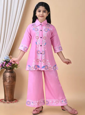 S NAFISHA DRESSES Girls Festive & Party Kurta and Palazzo Set(Pink Pack of 1)