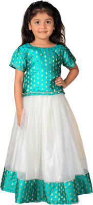 Vaanee Designz Baby Girls Festive & Party Top and Skirt Set(Green Pack of 1)