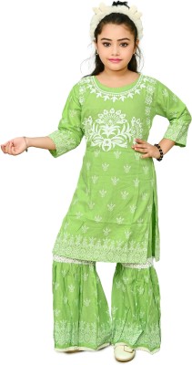 Life's Look's Fashion Girls Festive & Party Kurta and Palazzo Set(Green Pack of 1)