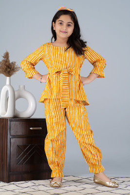 UT Venero Girls Festive & Party Kurta and Trouser Set(Yellow Pack of 1)