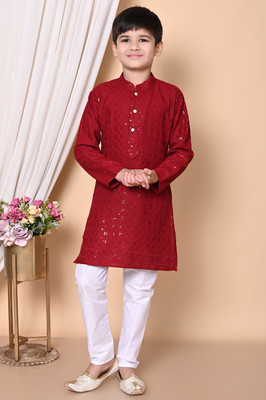 Royall Collection Boys Festive & Party Kurta and Pyjama Set(Maroon Pack of 1)