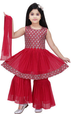 BISAL Girls Festive & Party Kurti, Legging and Dupatta Set(Red Pack of 1)