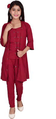 PERFECTPIVOT Girls Festive & Party Ethnic Jacket, Kurta and Palazzo Set(Maroon Pack of 1)