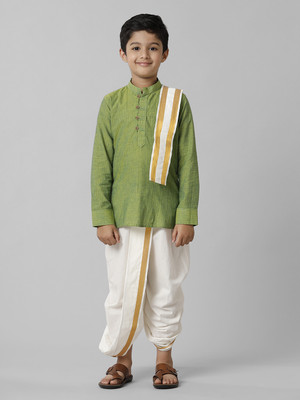Ramraj Cotton Boys Festive & Party Kurta, Dhoti Pant & Dupatta Set(Green Pack of 1)