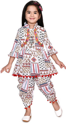 HouseOfCommon Girls Festive & Party Kurta and Dhoti Pant Set(Multicolor Pack of 1)