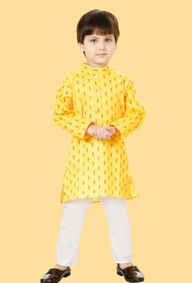 LABELZERO Boys Festive & Party Kurta and Pyjama Set(Yellow Pack of 1)