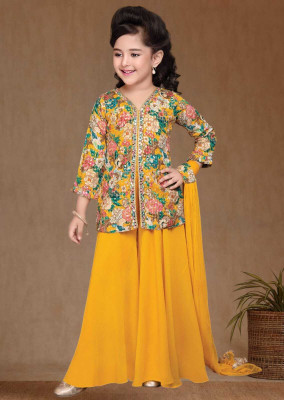 FMSE Baby Girls Festive & Party Kurta and Palazzo Set(Yellow Pack of 1)