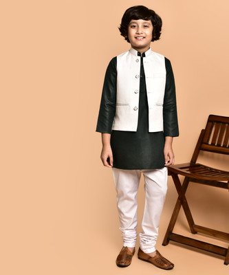 PRINTINIDA Baby Boys Casual Kurta and Pyjama Set(Black Pack of 1)