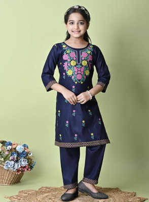 Prime clothing Girls Casual Kurta and Pyjama Set(Blue Pack of 1)