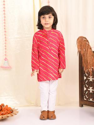Superminis Boys Festive & Party Kurta and Pyjama Set(Pink Pack of 1)