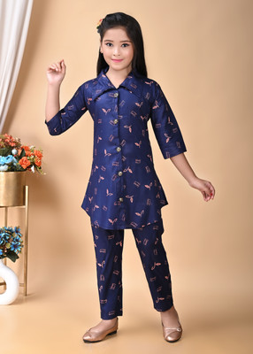 ShifaCollection Girls Festive & Party Kurta and Trouser Set(Dark Blue Pack of 1)