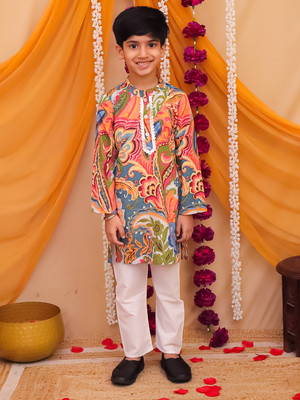 The Weavers Shop by Raavi Boys Festive & Party, Formal, Wedding Kurta and Pyjama Set(Multicolor Pack of 1)