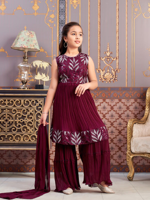 Aarika Girls Festive & Party Kurta and Sharara Set(Purple Pack of 1)