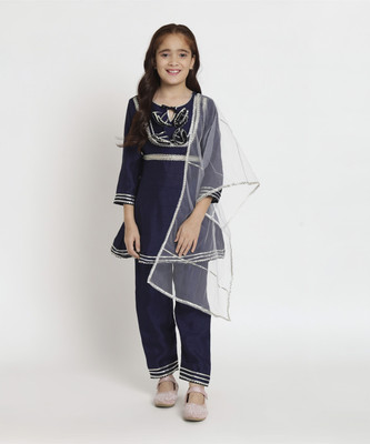 Readiprint Fashions Girls Festive & Party Kurta and Dupatta Set(Blue Pack of 1)