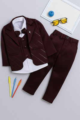 AJ STYLES Boys Festive & Party, Wedding Shirt, Waistcoat and Pant Set(Maroon Pack of 1)