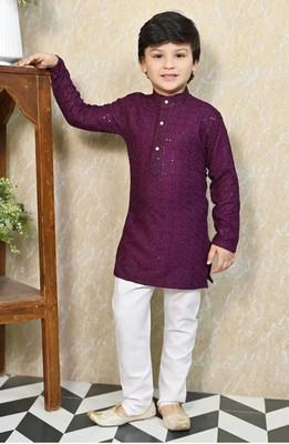 VADLI FASHION Boys Festive & Party, Wedding Kurta and Pyjama Set(Purple Pack of 1)