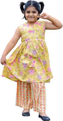 GESICA FASHION Girls Festive & Party Angarkha and Sharara Set(Yellow Pack of 1)