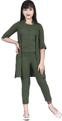 PERFECTPIVOT Girls Festive & Party Ethnic Jacket, Kurta and Dhoti Pant Set(Dark Green Pack of 1)