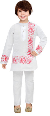 Funnyboo Boys Festive & Party Kurta and Pyjama Set(Red Pack of 1)