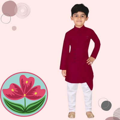 VDC CREATIONS Baby Boys Festive & Party Kurta and Pyjama Set(Maroon Pack of 1)