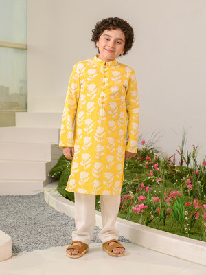 Pspeaches Boys Festive & Party Kurta and Pyjama Set(Yellow Pack of 1)