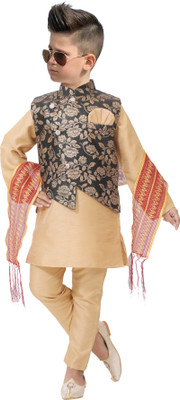 SUNCITY FASHION MART Boys Wedding Ethnic Jacket, Kurta and Dhoti Pant Set(Beige Pack of 1)