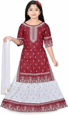 AROBI CREATION Girls Festive & Party Kurta and Skirt Set(Maroon Pack of 1)