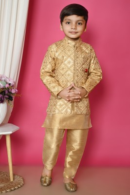 Bright Garments Dresses Boys Festive & Party Kurta, Waistcoat and Pyjama Set(Gold Pack of 1)